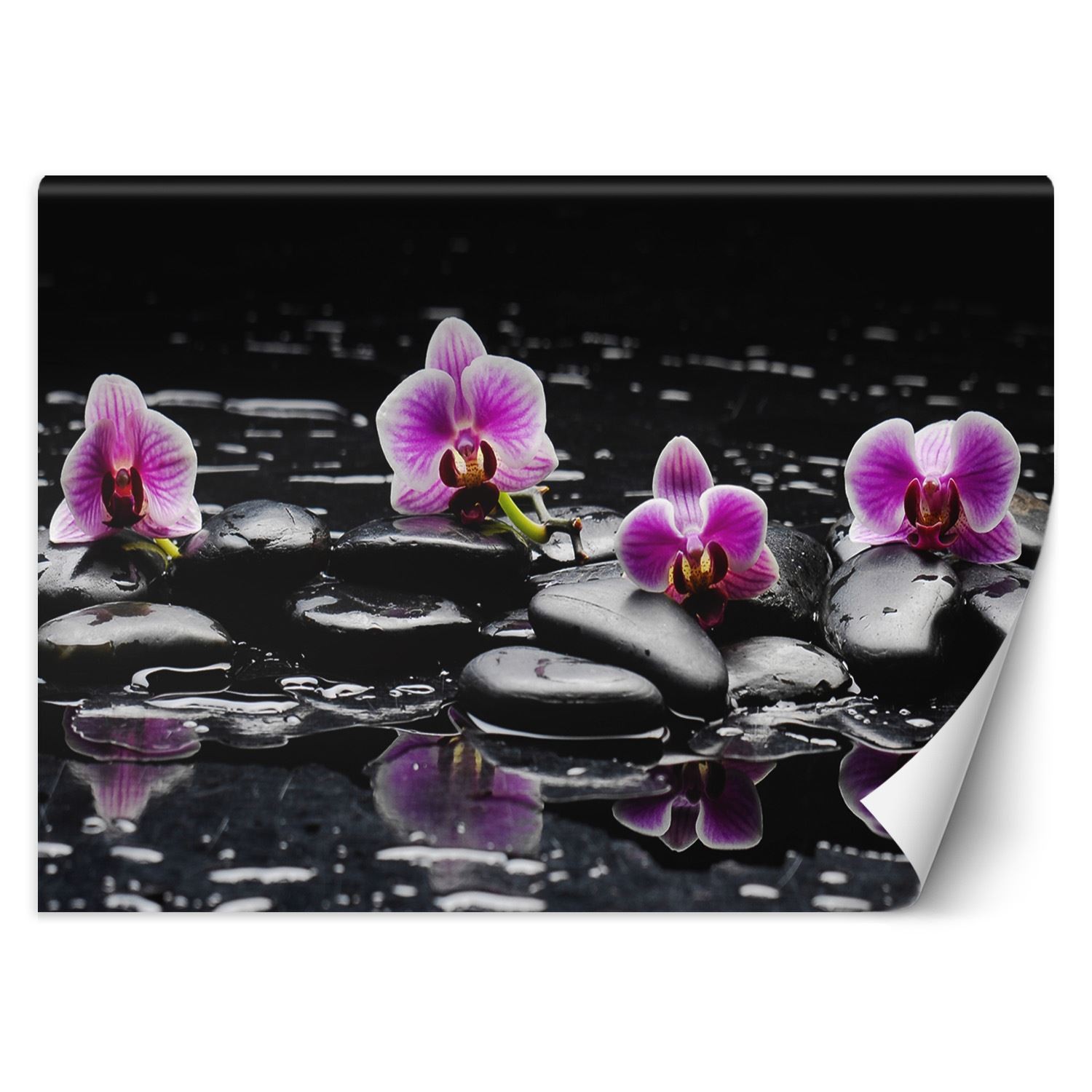Behang gedrukt op canvas met zen-kiezel- en orchideepatroonlijm