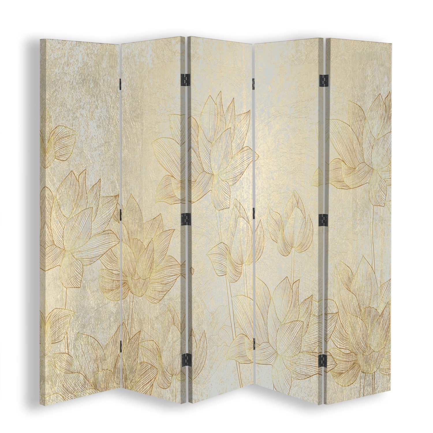 Canvas ruimteverdeler met mdf-frame en goudkleurige afwerking