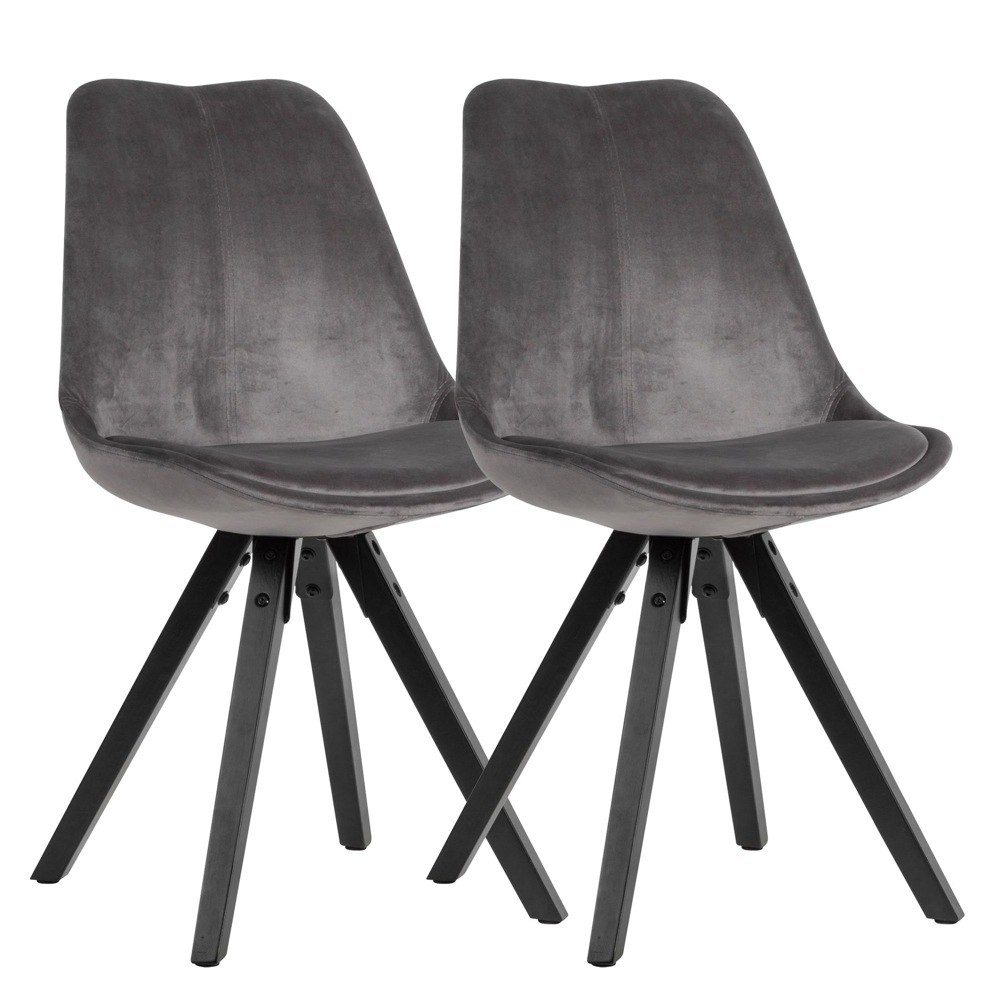 2-delige Fluwelen Eetkamerstoel Donkergrijs | Zwarte Houten Poten | 49x87x52 cm