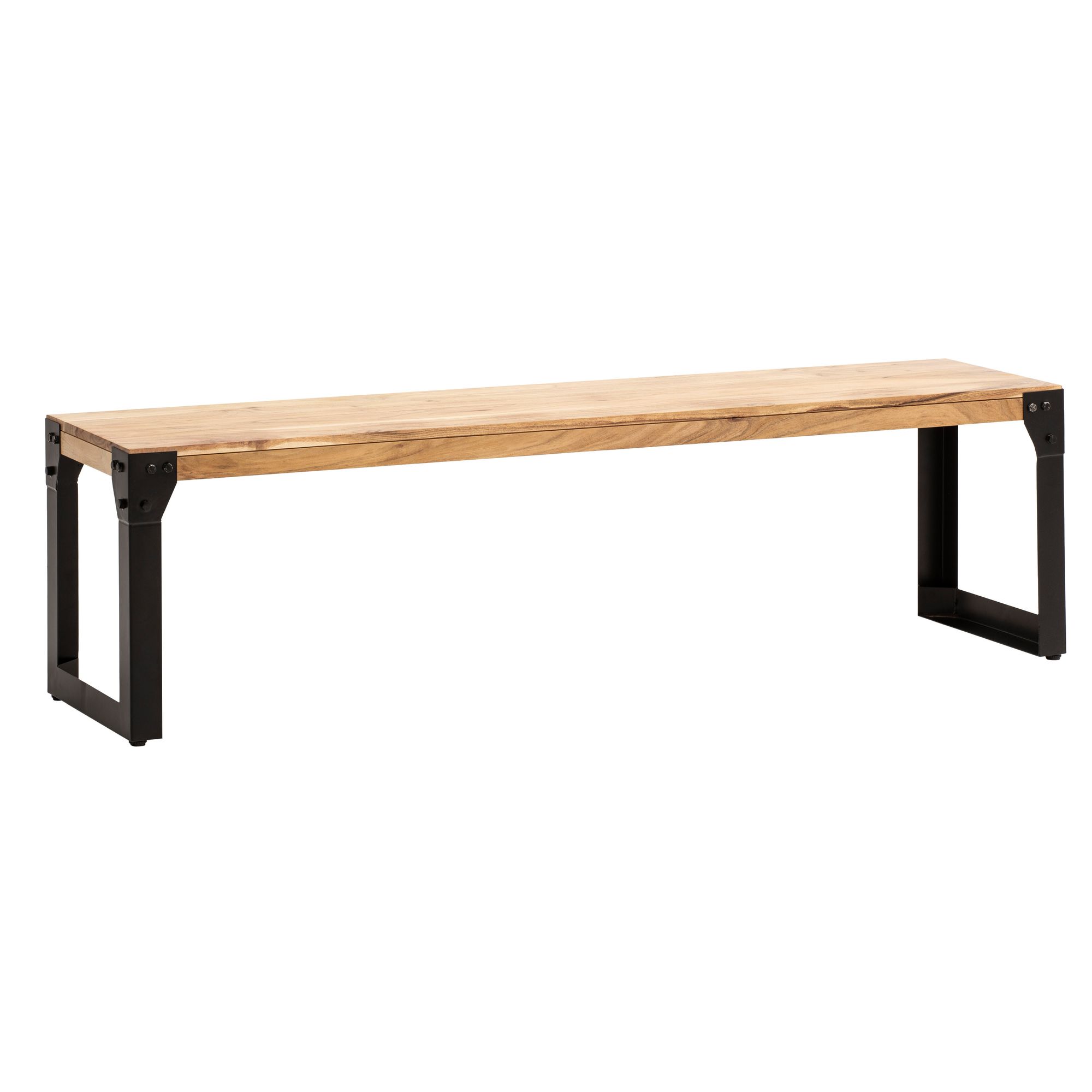 Eetkamerbank 120x40x45 cm massief acaciahout goudbruin | Zwarte metalen poten | Industriële rugloze bank
