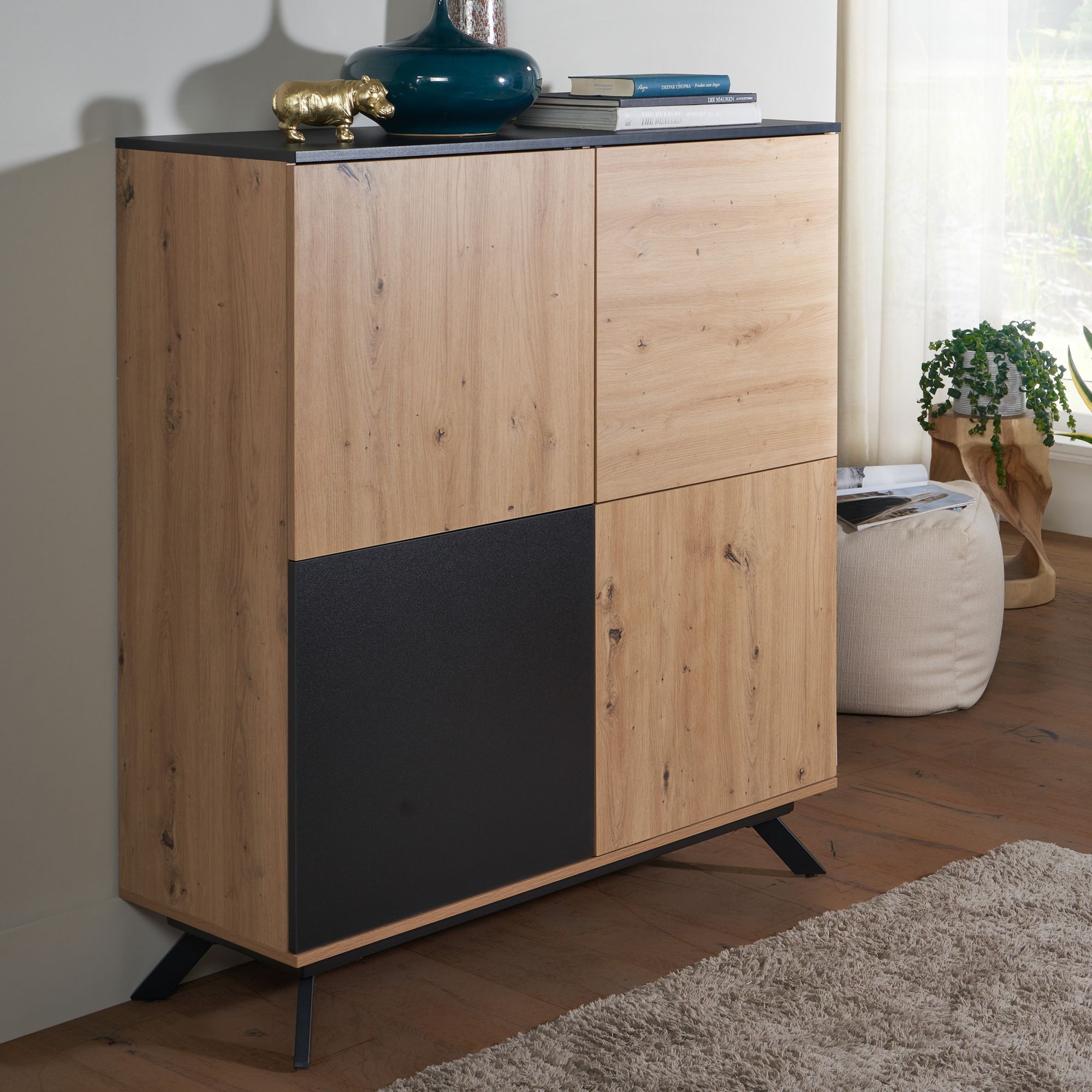 110x125x40 cm mdf dressoir in eiken decor / zwart