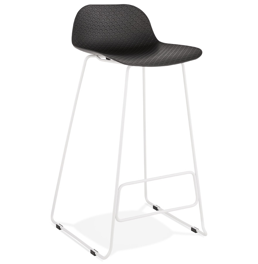 'BABYLOS' zwarte design barkruk met wit metalen poten