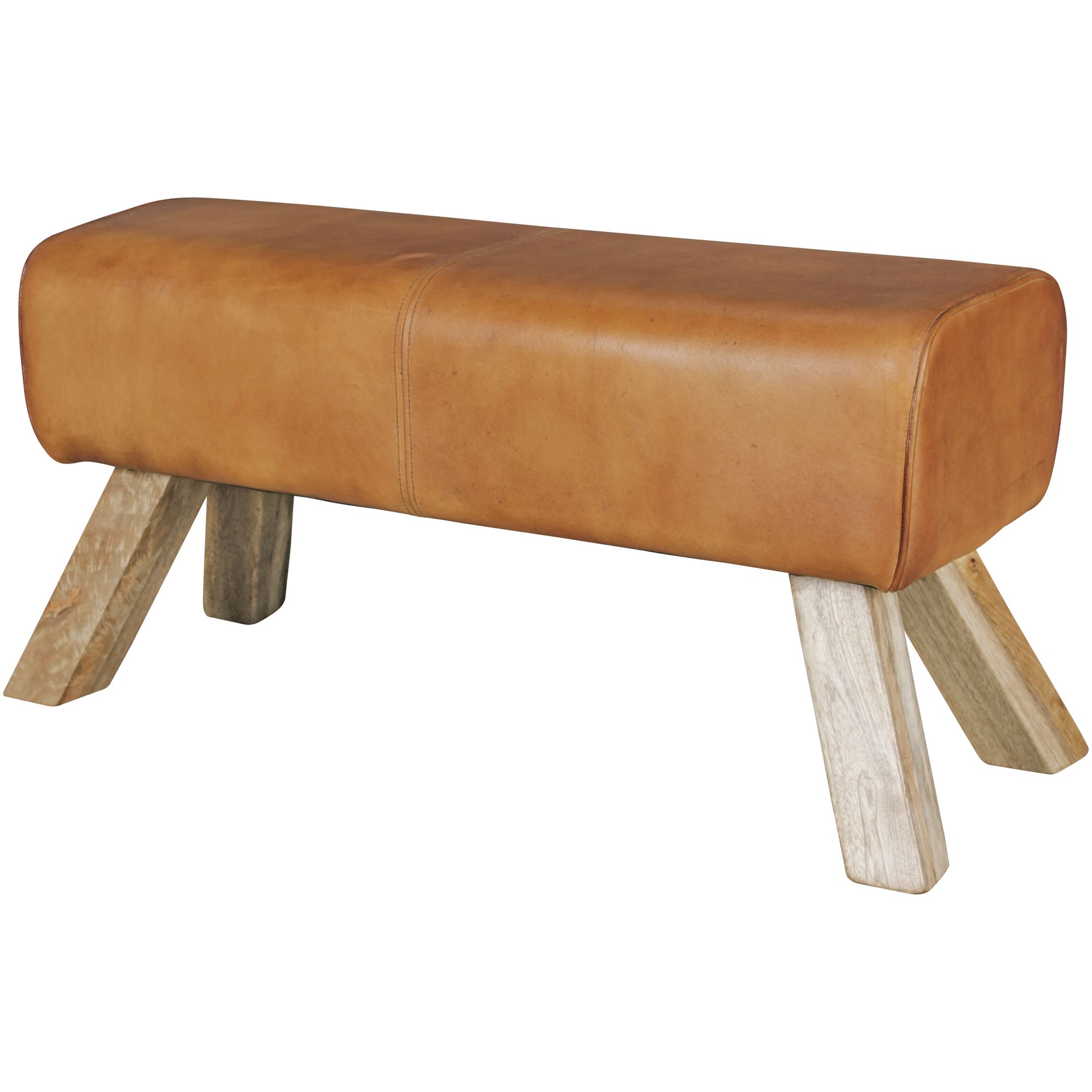 Design Houten Kruk Echt Bruin Leer & Mangohout | 90 x 43 x 30 cm