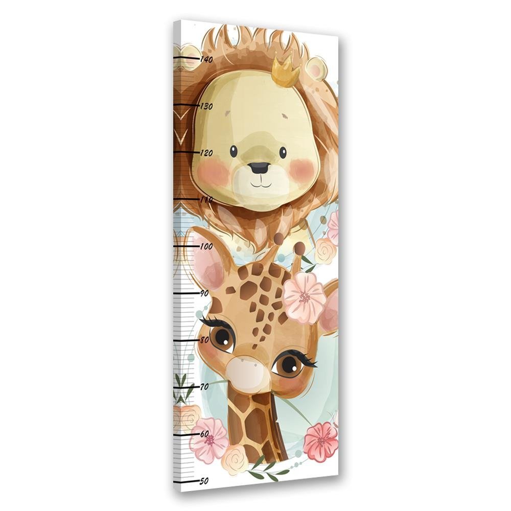 Frame met meter voor het meten van kinderlengte van 40 cm gemaakt van mdf leeuw en giraffe
