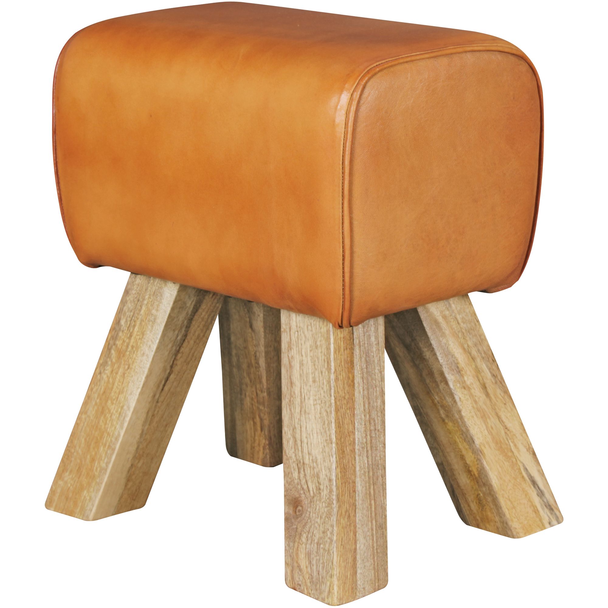 Design Turnbock leren zitkruk bruin | 40 x 30 x 47 cm | Massief houten poten