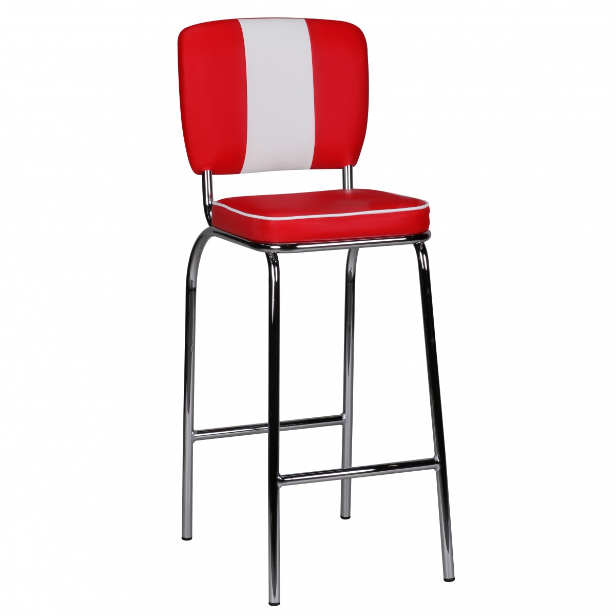 American Diner Retro Barkruk Rood Wit | Kunstleder & Katoen | 110x40x38 cm
